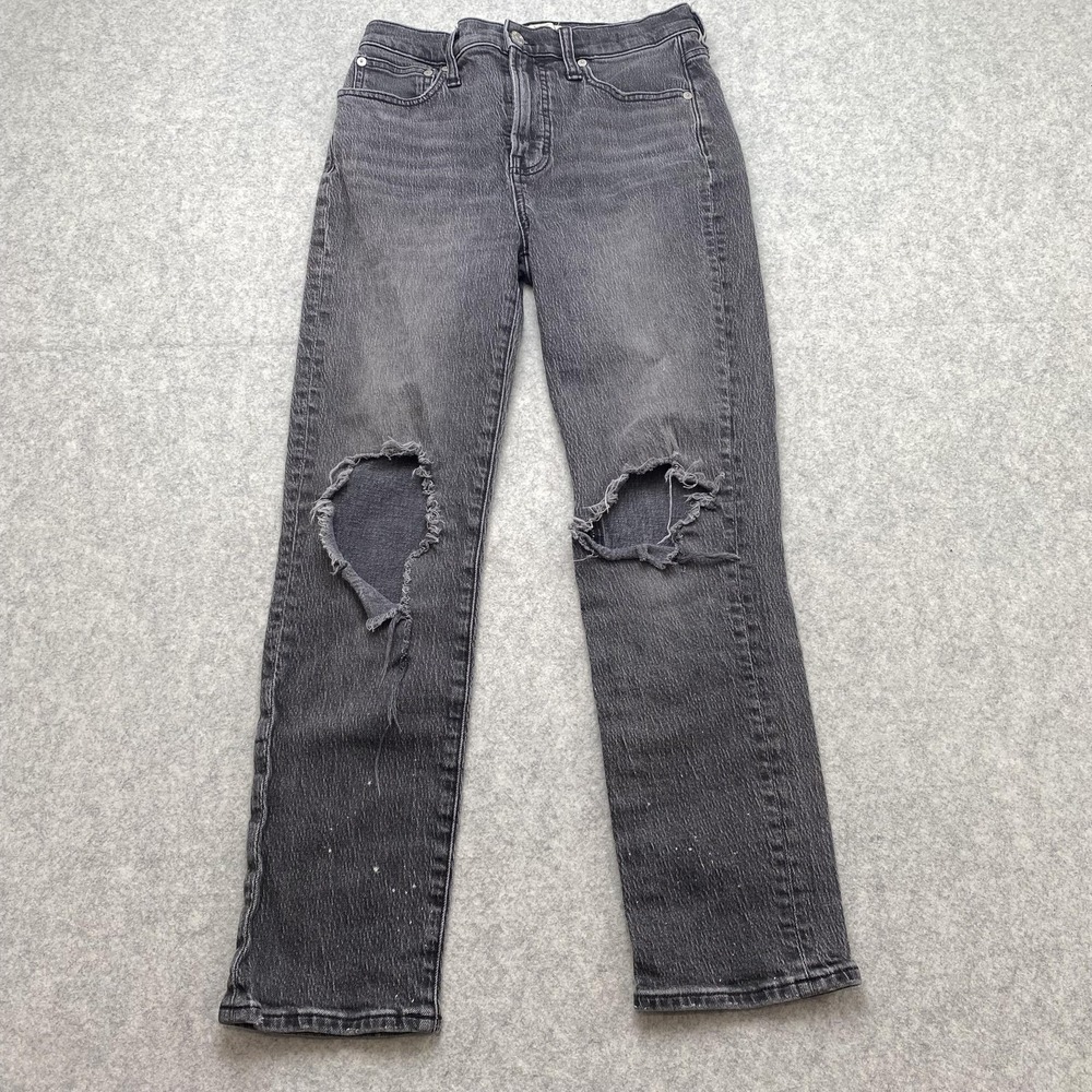 Madewell Perfect Vintage Jeans Womens 26 (26x25) Charcoal Distressed High Rise